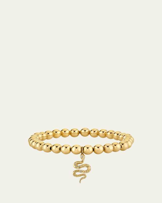 14K Yellow Gold Etched Snake Charm Bead Bracelet